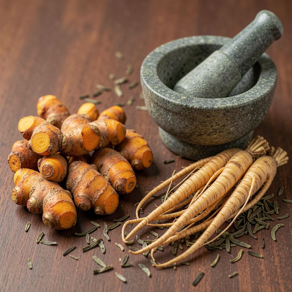 Premium natural ingredients including turmeric, ginseng, and green tea extracts